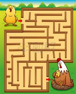 儿童益智游戏插图小鸡找妈妈迷宫幼儿游戏png图片免抠素材