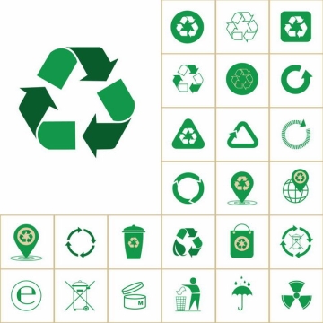 24款绿色的垃圾回收垃圾桶环境保护标志8453797矢量图片免抠素材