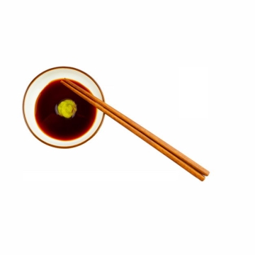 俯视视角一小碗芥末酱油调味品和一双筷子408132png图片免抠素材
