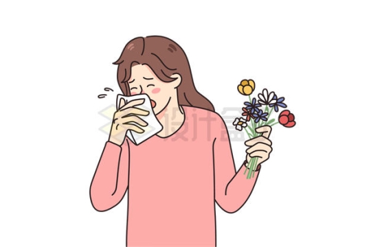 卡通女孩对花粉过敏过敏性鼻炎7911475EPS矢量图片免抠素材