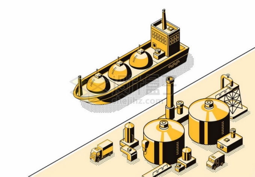 2.5D风格停靠在专用码头的液化天然气船插画6950894矢量图片免抠素材