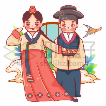 卡通朝鲜族少女少年传统服饰少数民族png图片免抠素材