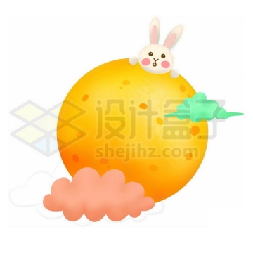 中秋节肌理插画风格黄色的月亮和卡通玉兔3793661图片素材下载