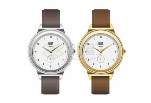 2款皮质表带的简约风格银色金色高档手表机械手表3027751矢量图片免抠素材