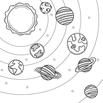 简约手绘线条风格卡通太阳系八大行星天文科普图片免抠素材