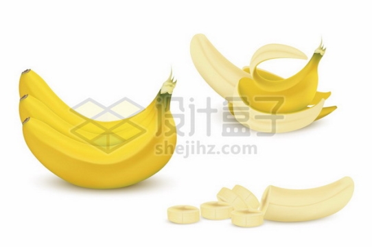 完整和剥皮的香蕉以及切片的香蕉436255矢量图片免抠素材