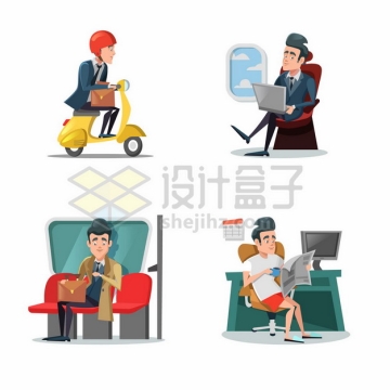 骑电动车乘飞机坐地铁和休息的卡通老板商务人士427517png矢量图片素材