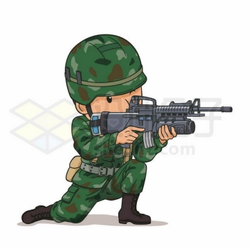 卡通解放军士兵使用步枪瞄准射击训练7813697矢量图片免抠素材