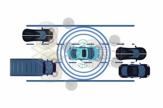 公路上俯视视角未来自动驾驶汽车自动驾驶辅助系统7117151矢量图片免抠素材