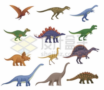 翼龙剑龙三角龙迅猛龙梁龙雷龙甲龙棘龙等各种恐龙种类309656矢量图片免抠素材