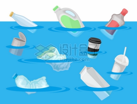 蓝色海洋上的塑料垃圾污染989494png矢量图片素材