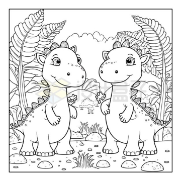 2只卡通恐龙简笔画7786967矢量图片免抠素材下载