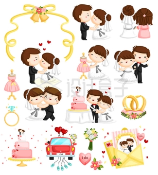 各种结婚婚礼卡通新婚夫妇4581505矢量图片免抠素材