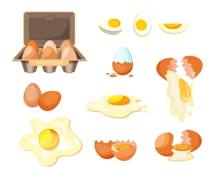 煎蛋切开的熟鸡蛋破碎的鸡蛋等图片免抠素材