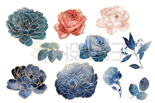 各种中国风蓝色牡丹花2002022矢量图片免抠素材