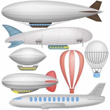 各种造型的飞艇热气球和客机png图片免抠eps矢量素材