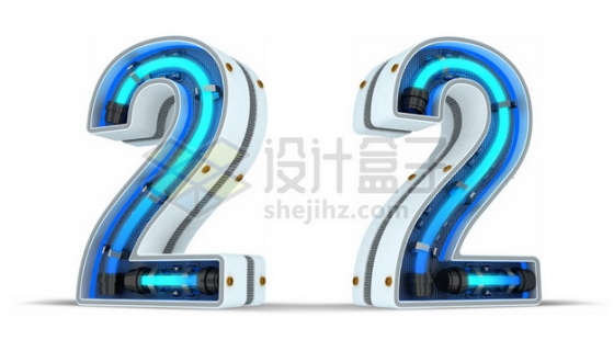 C4D风格蓝色霓虹灯管3D立体数字二2艺术字体289307psd/png图片素材