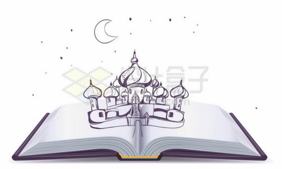 打开书本上的阿拉伯建筑一千零一夜故事3195721矢量图片免抠素材