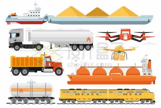 运沙子的内河运输船油罐车卡车液化天然气船重载火车等运输工具6532109矢量图片免抠素材