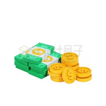 一大堆钞票和金币3D模型6862918免抠图片素材