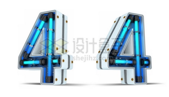 C4D风格蓝色霓虹灯管3D立体数字四4艺术字体209806psd/png图片素材