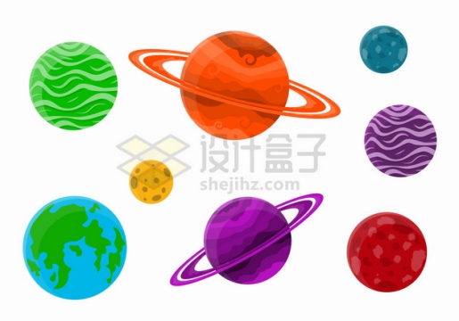 太阳系八大行星水彩插画png图片素材